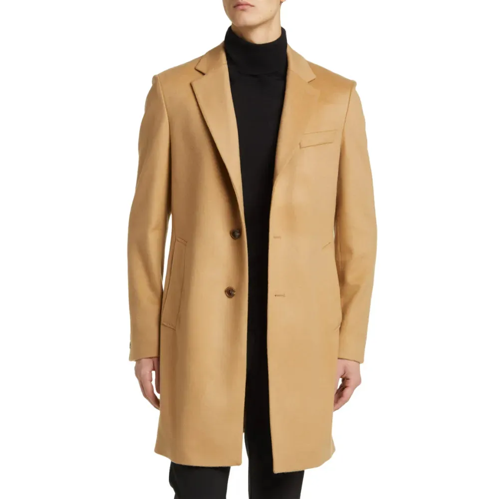 Mens Beige Longline Wool Blend Coat