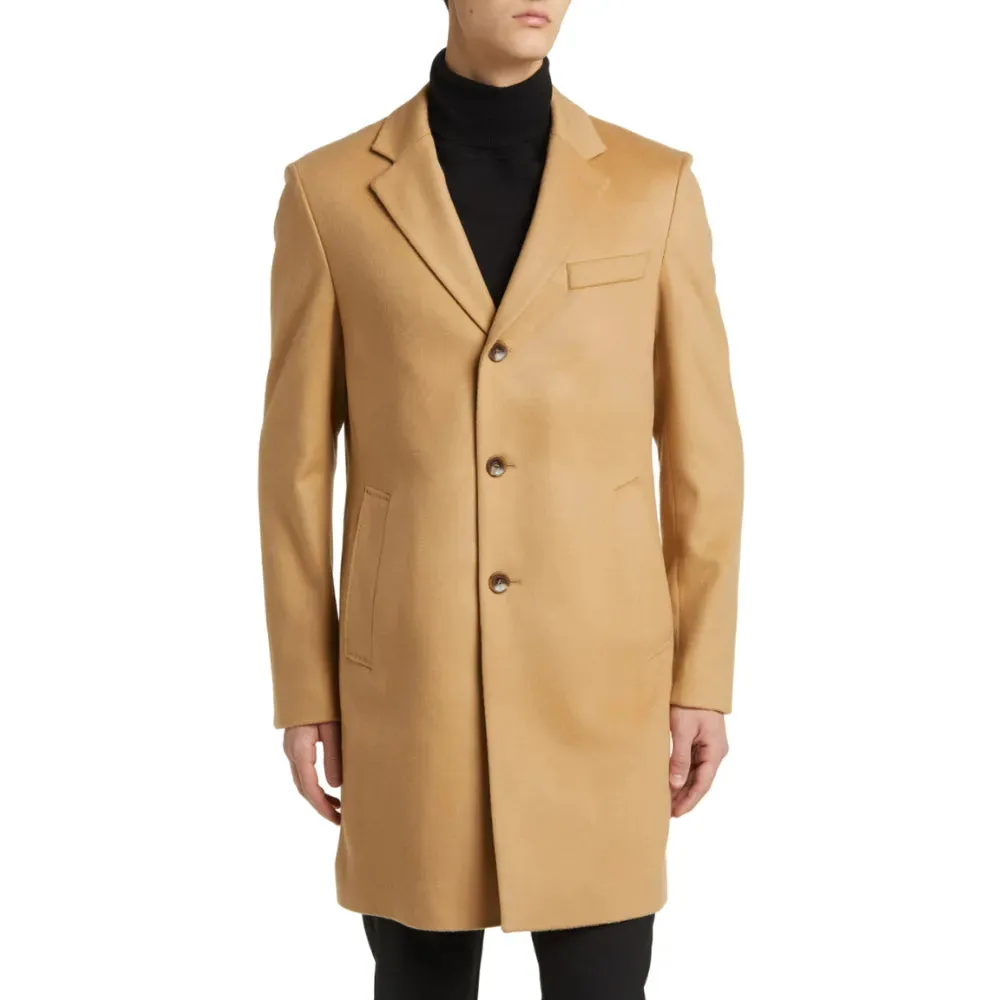 Mens Beige Longline Wool Blend Coat