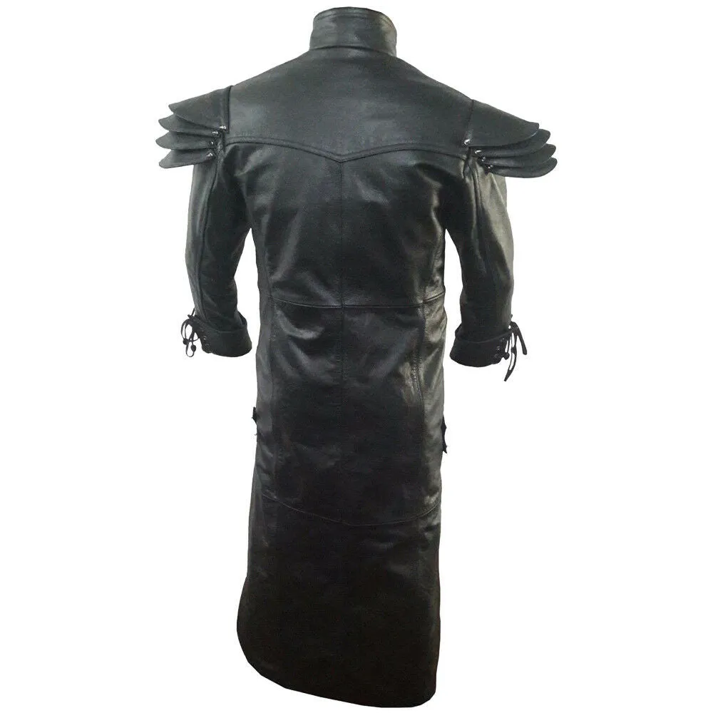 Men's Black Genuine Leather Trench Coat Matrix Steampunk Gothic