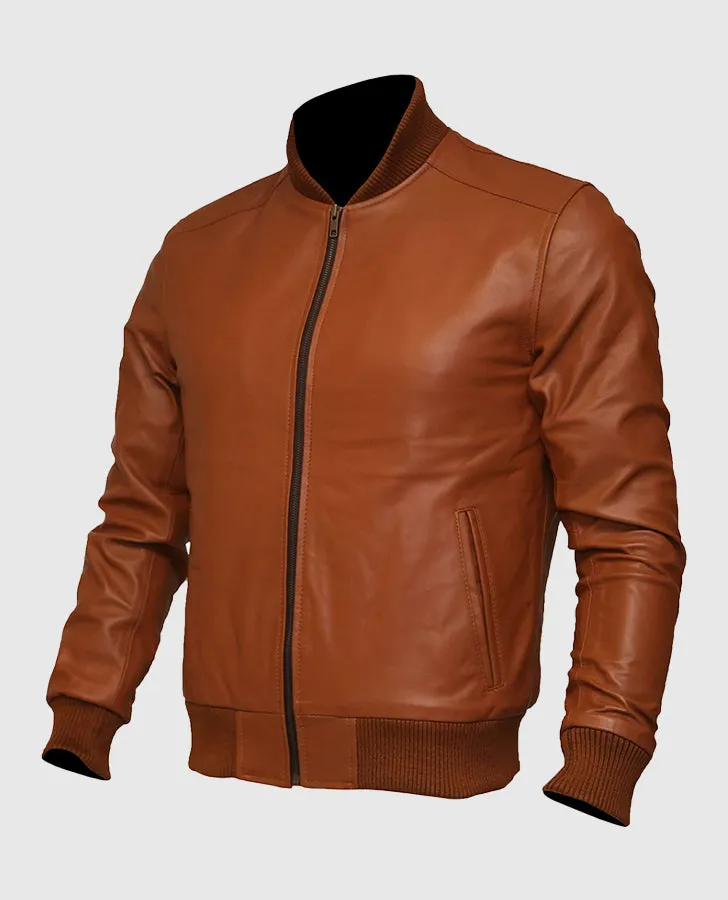 Men's Brown Leather Bomber Jacket