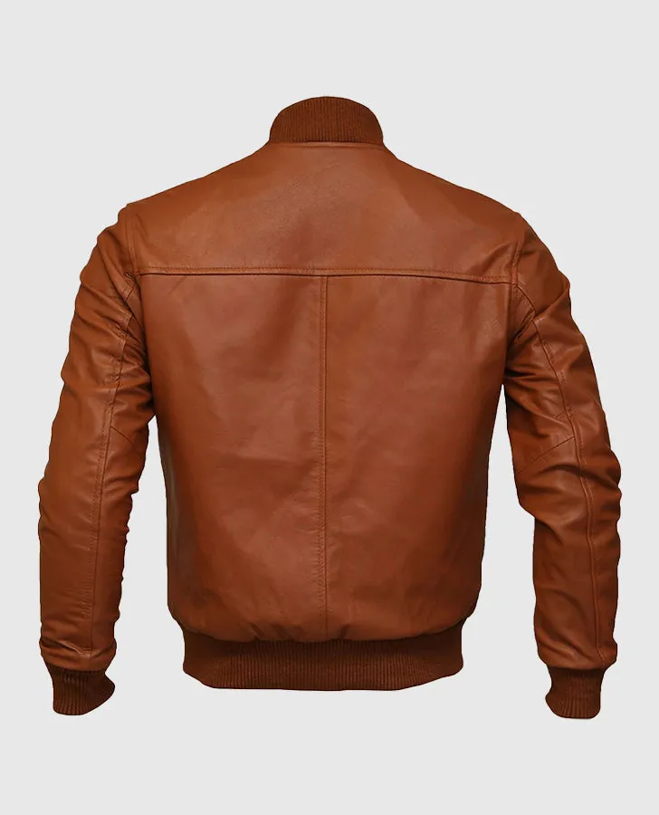 Men's Brown Leather Bomber Jacket