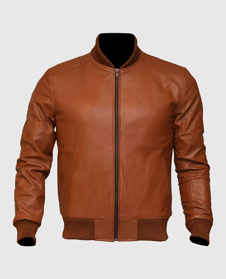 Men's Brown Leather Bomber Jacket