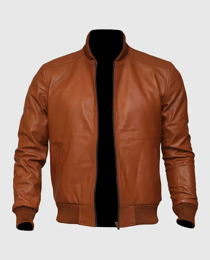 Men's Brown Leather Bomber Jacket