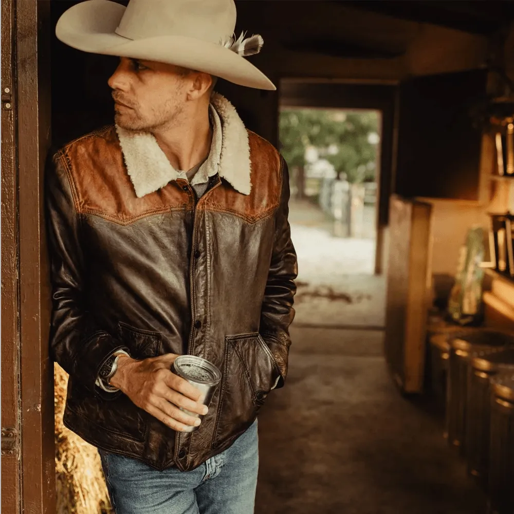 Men's Chocolate Brown Western Suede Leather Bomber Jacket