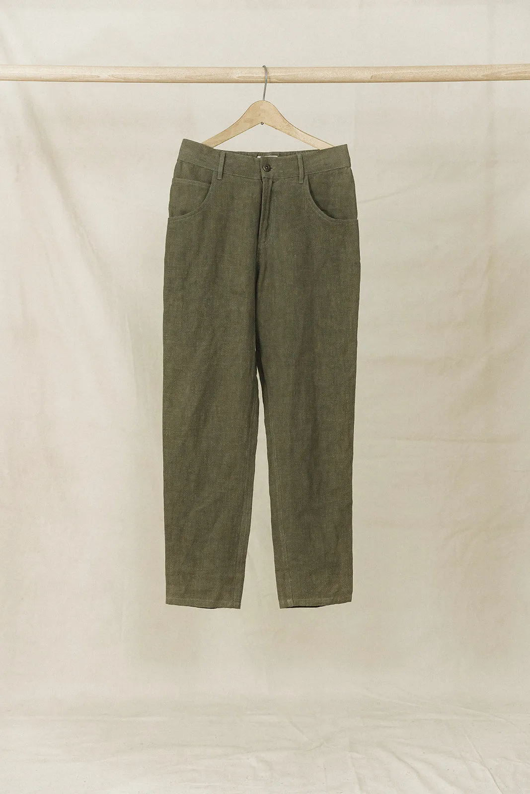 Miller - Unisex Textured Linen Pants - Khaki Green