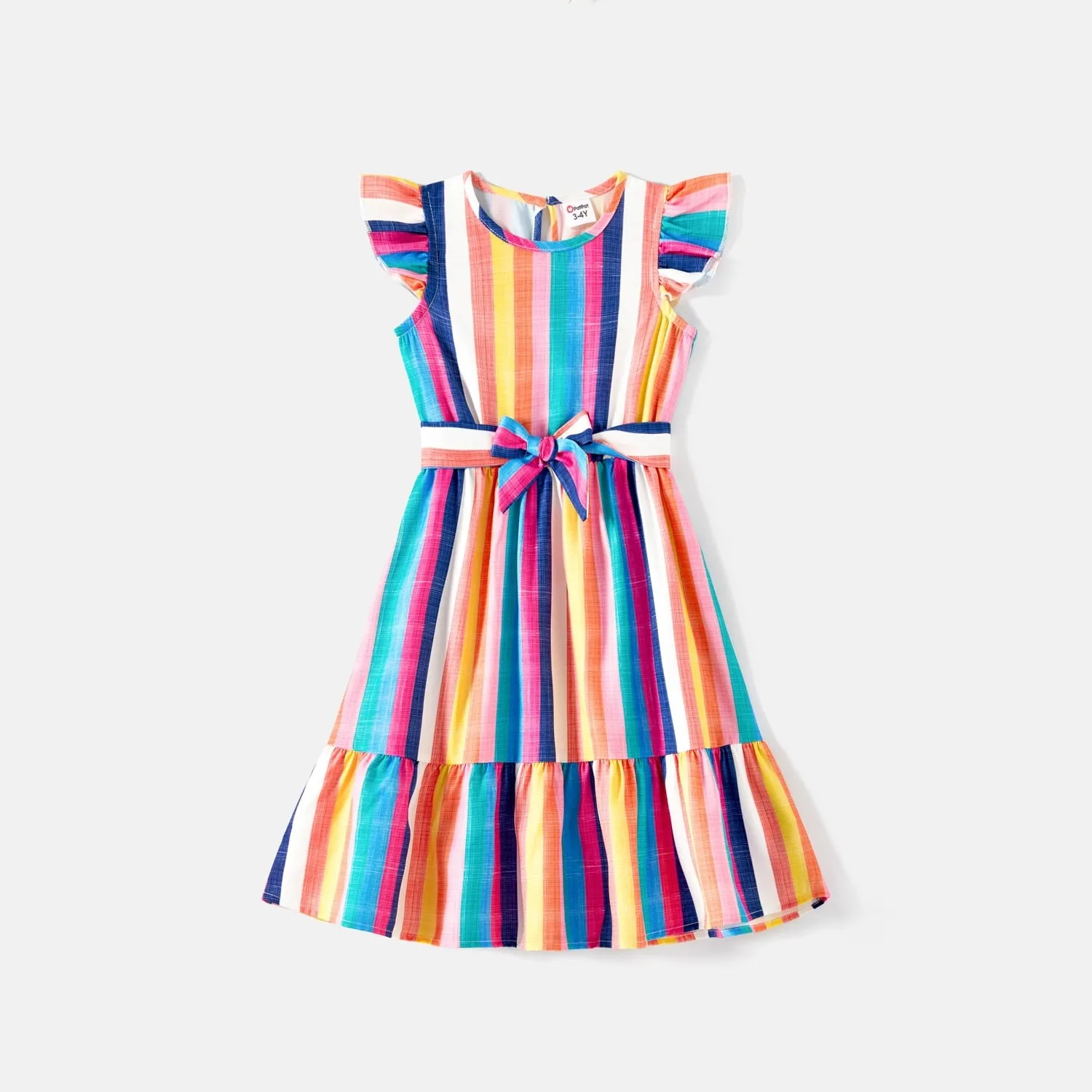 Mommy and Me Dresses Sleeveless Colorful Striped Belted Dresses