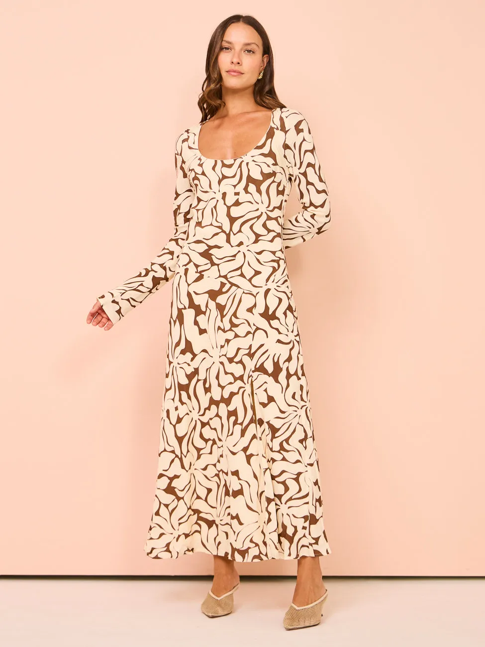 Mon Renn High Tide Long Sleeve Dress in High Tide Coffee