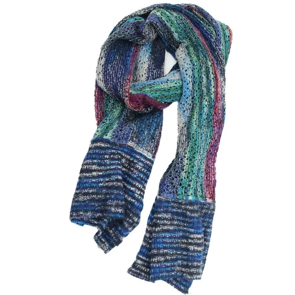 Multicolor Marble Knit Scarf w/ Contrast End-Navy Combo