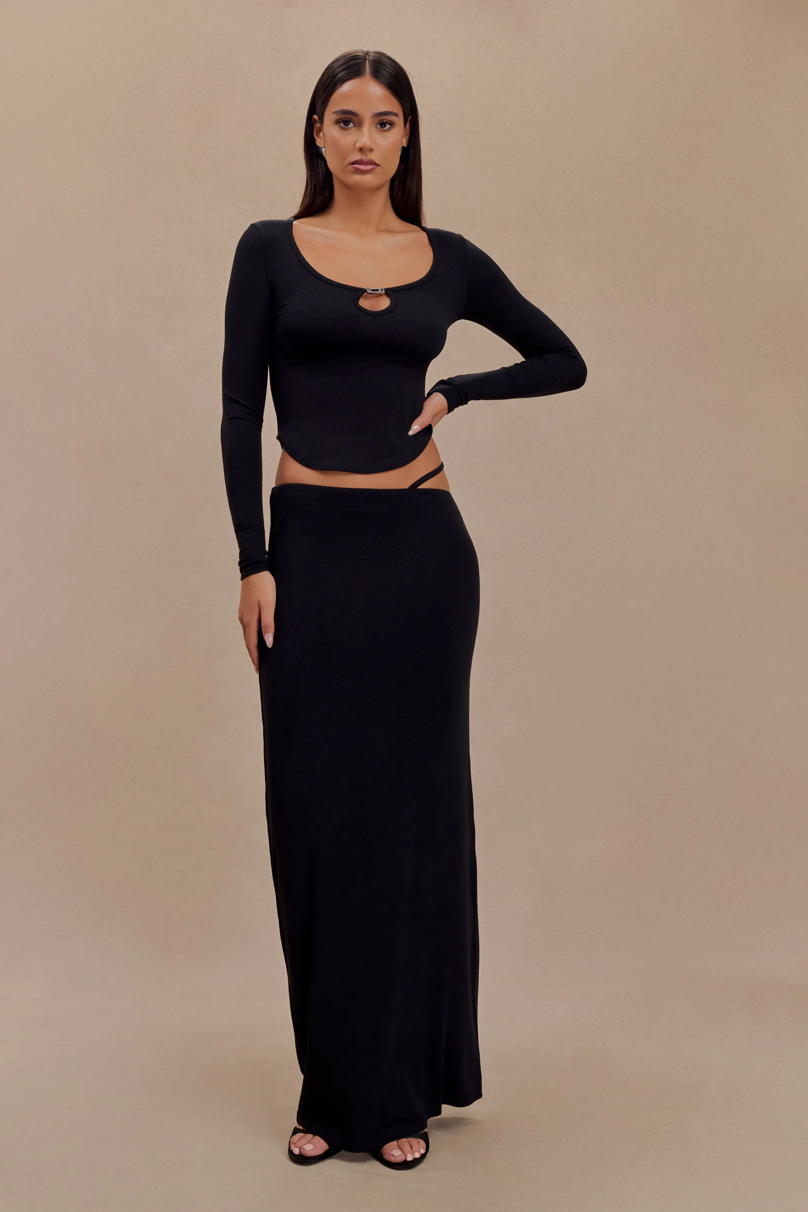 Natalia Modal Buckle Maxi Skirt - Black