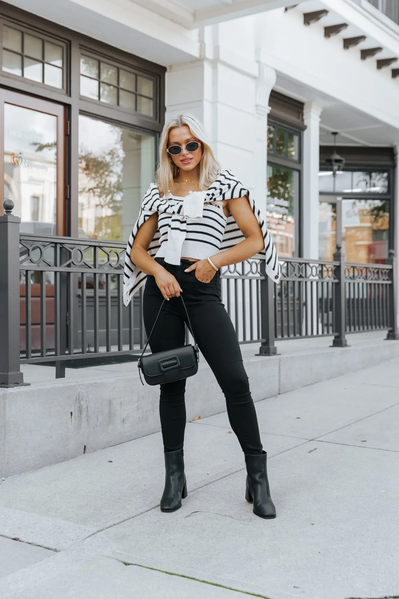 Natural And Black Striped Sweater Tank Top