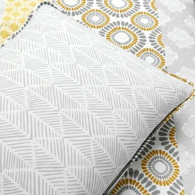 New - 3pc Full/Queen Bohemian Stripe Reversible Oversized Cotton Quilt Bedding Set Yellow/Gray - Lush Décor