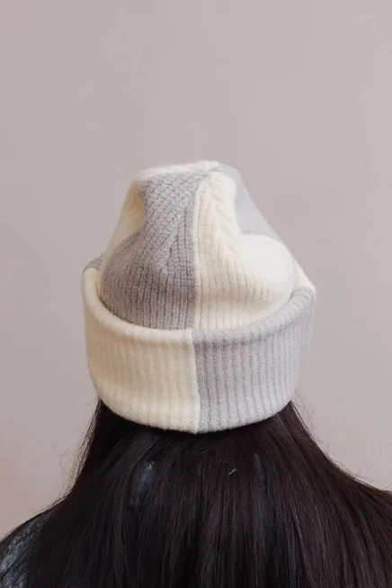 Oversized Two Tone Rib Knitted Beanie