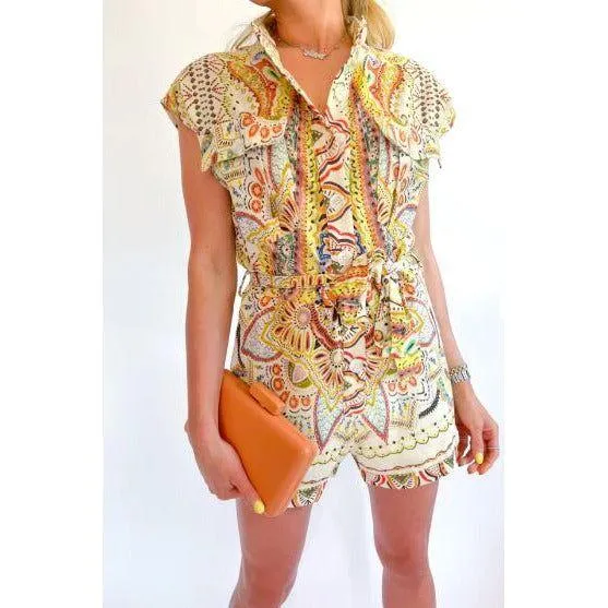 Paisley Print Linen Romper