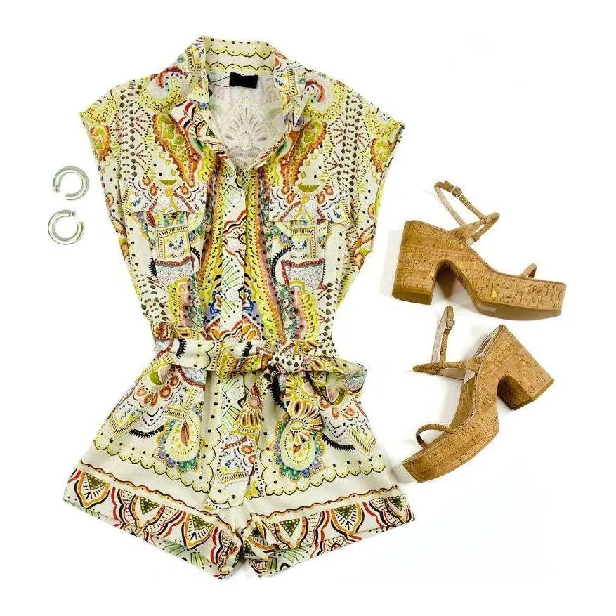 Paisley Print Linen Romper