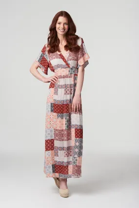 Patchwork Side Split Maxi Dress