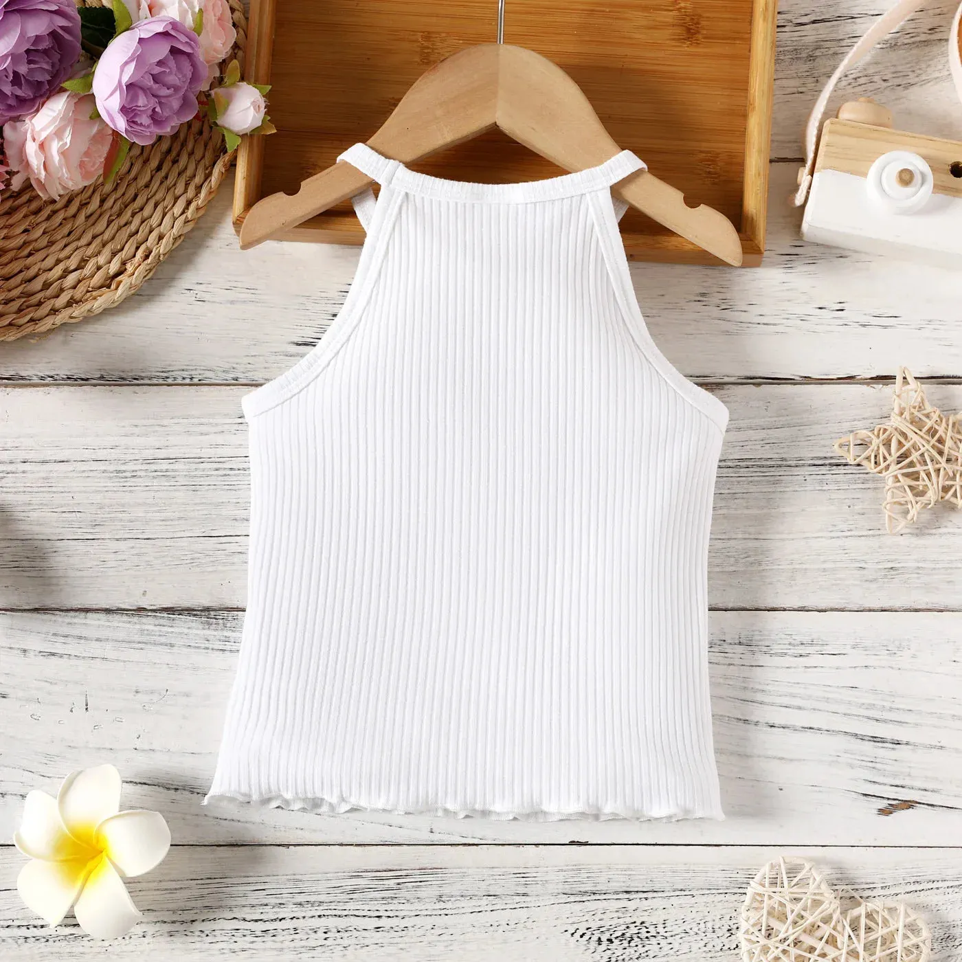 PatPat Toddler Girl Solid Ribbed Halter Tank Top Suitable for Summer Season Soft and Comfortable  Perfect for Outings