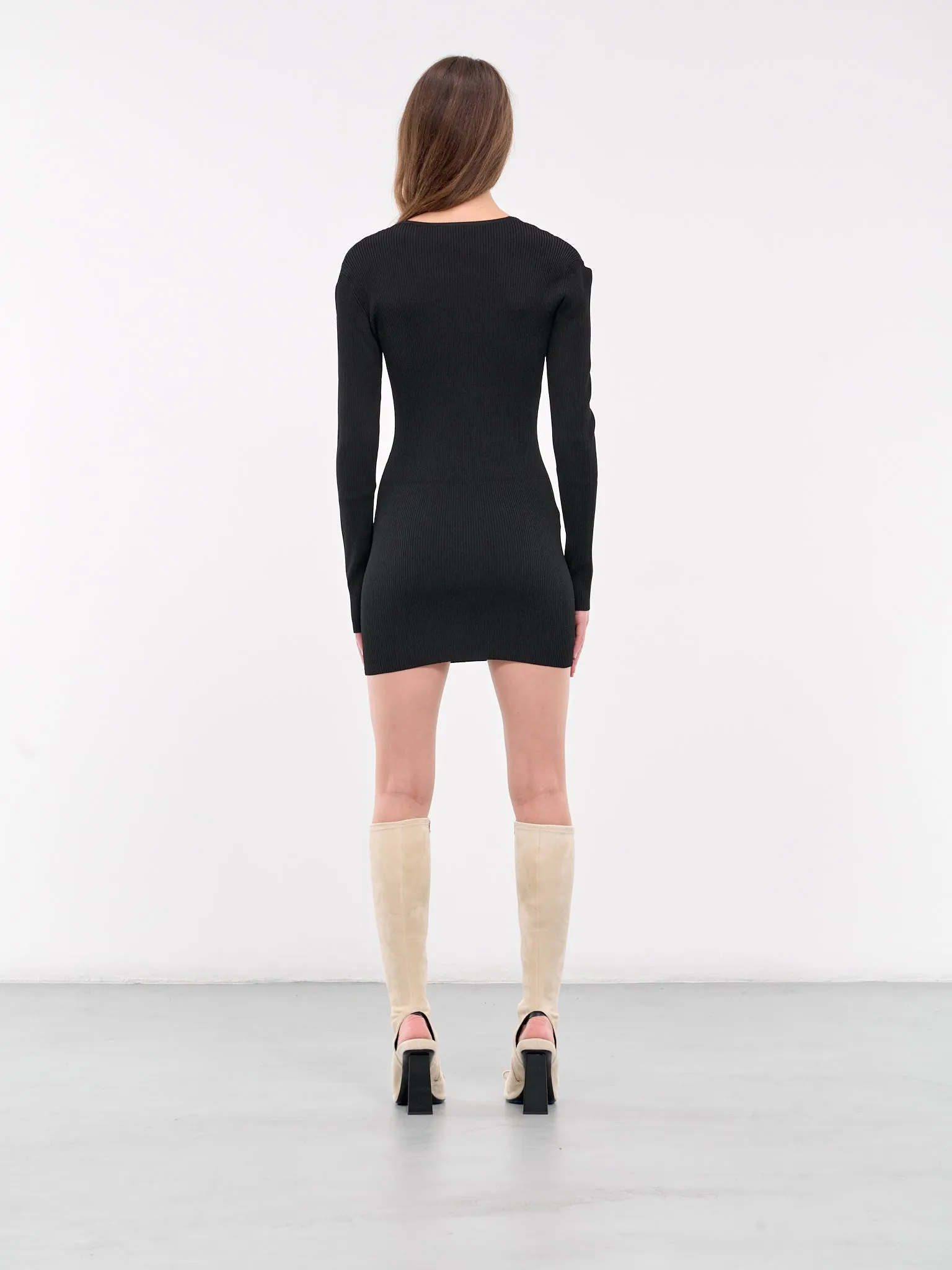 Pearl Shoulders Ribbed Mini Dress (A0489-8701-BLACK)