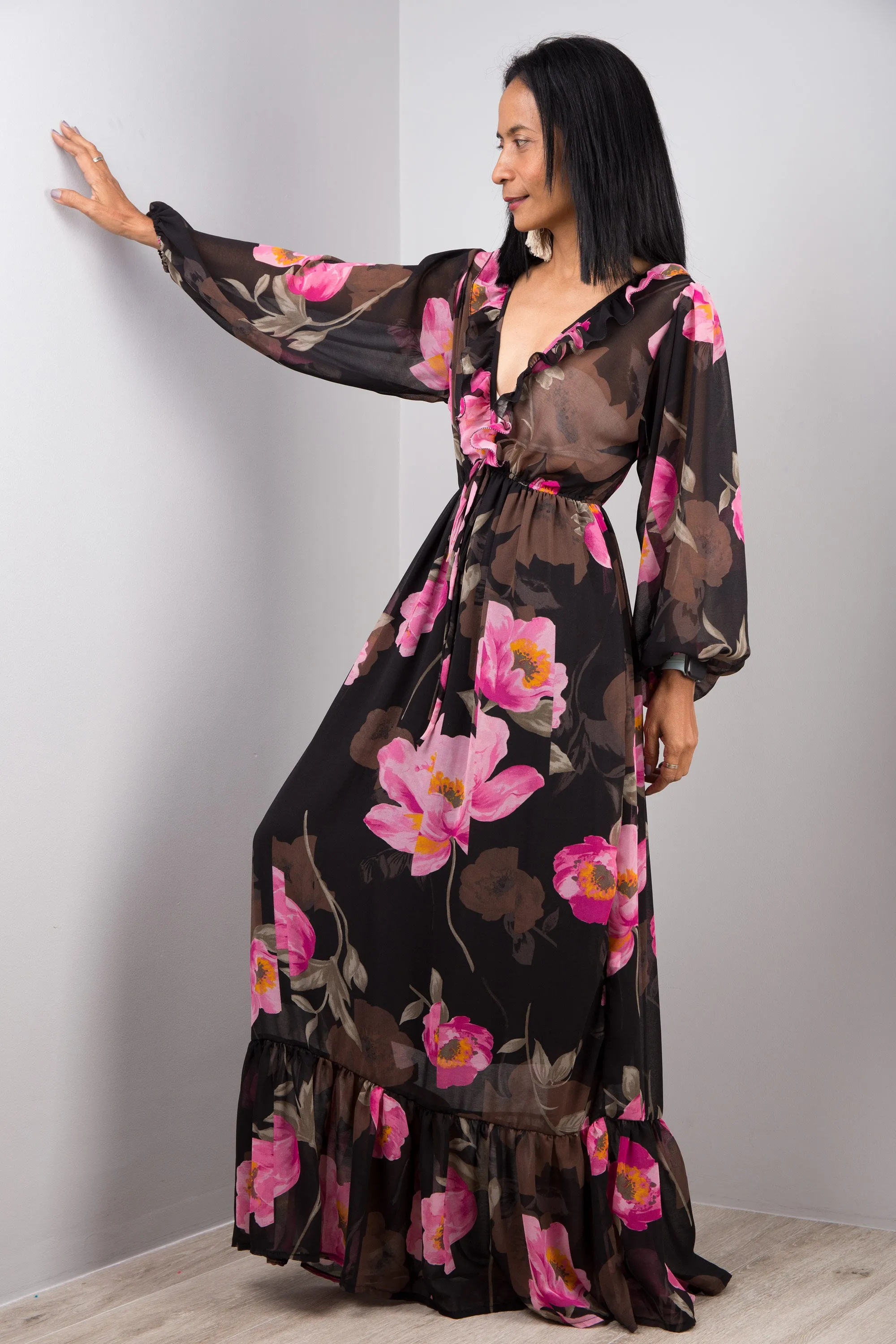 Pink Floral Chiffon dress