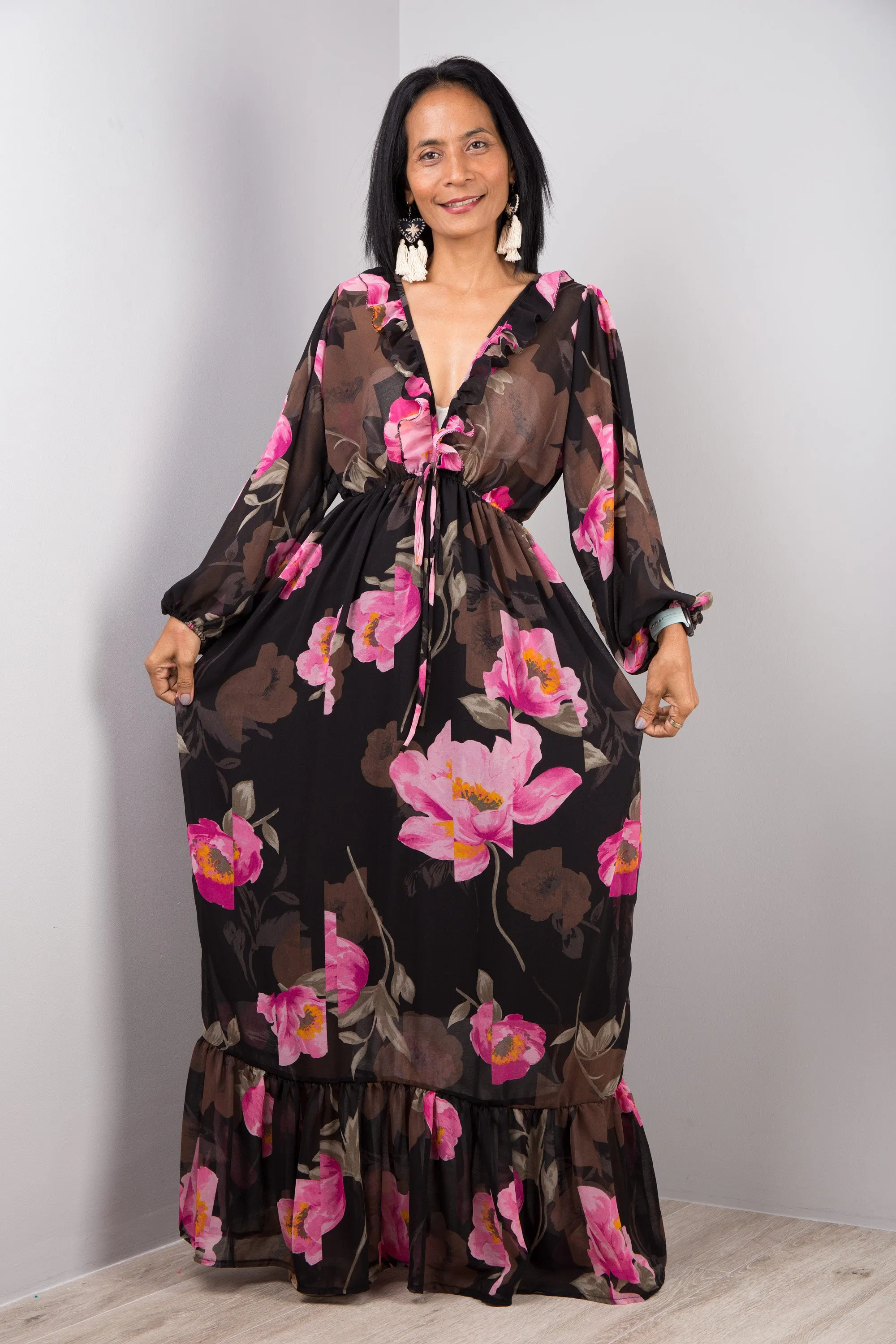 Pink Floral Chiffon dress