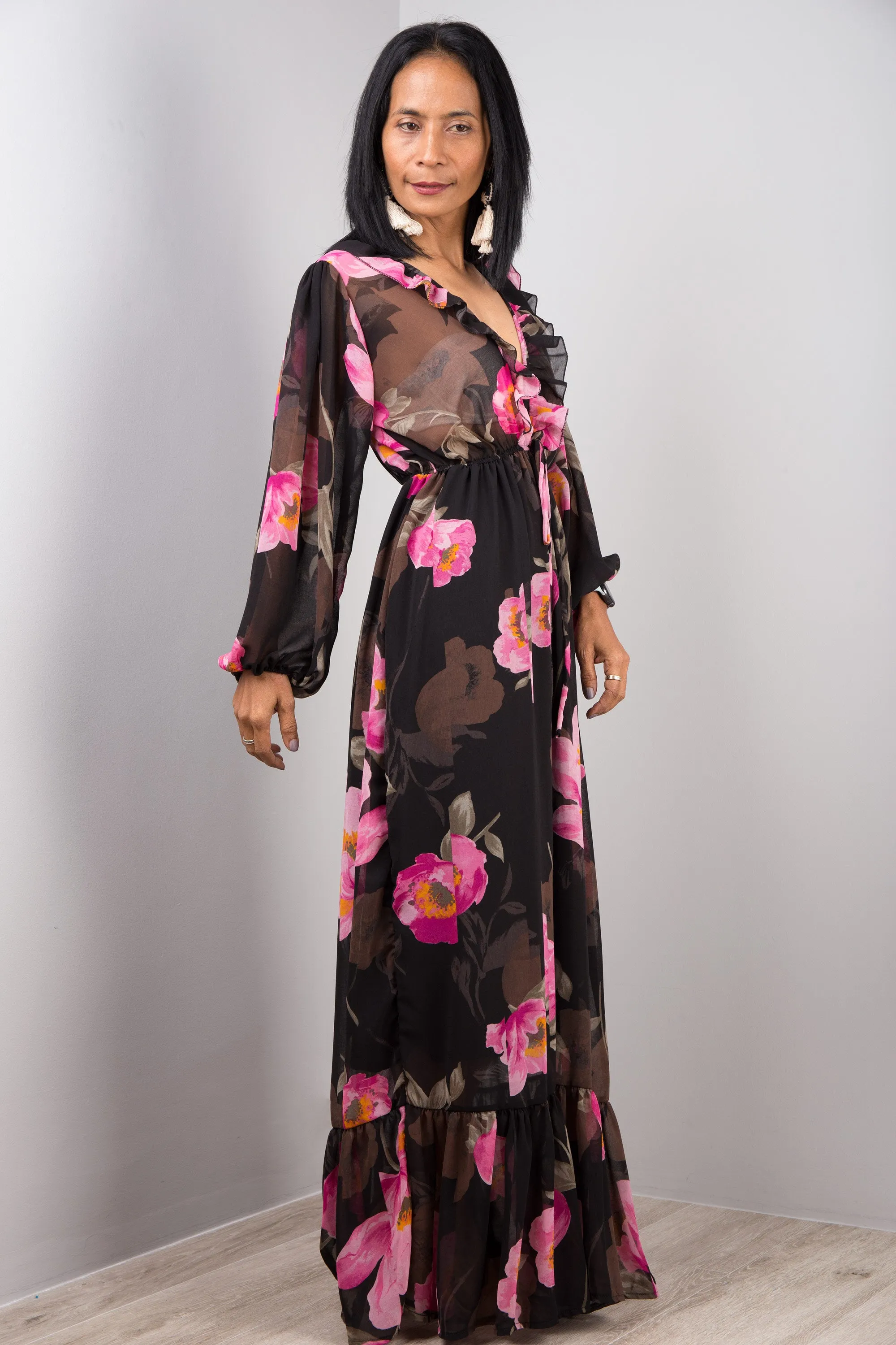 Pink Floral Chiffon dress