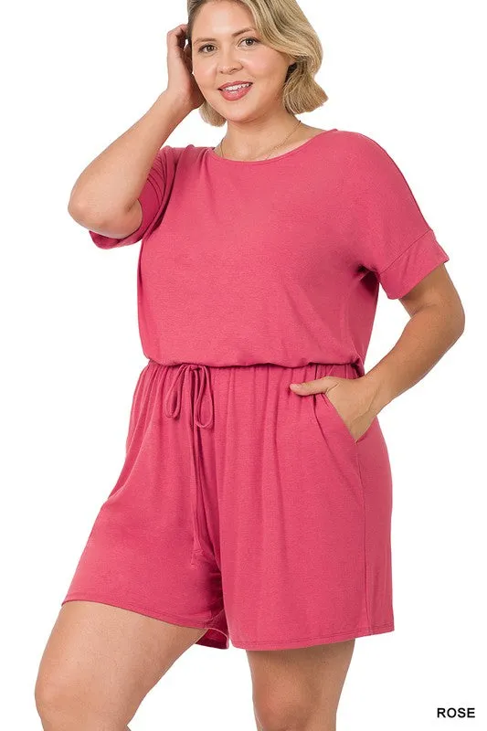 PLUS ROMPER WITH ELASTIC WAIST & BACK