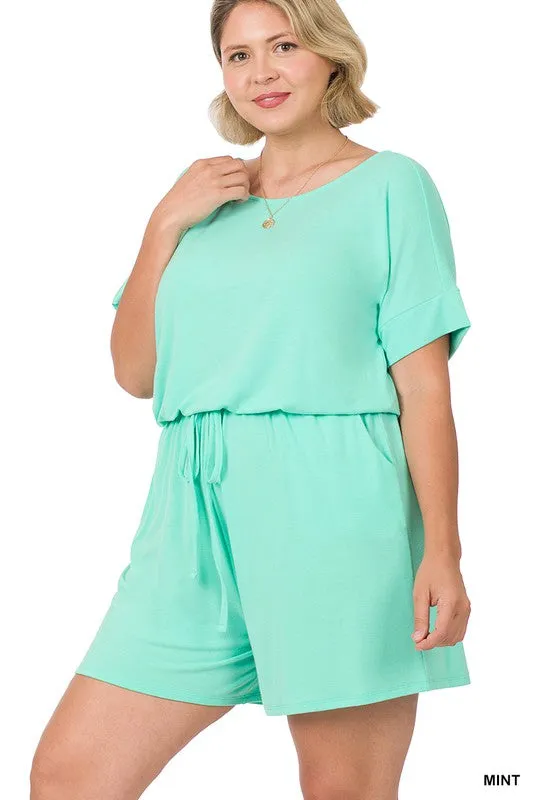 PLUS ROMPER WITH ELASTIC WAIST & BACK