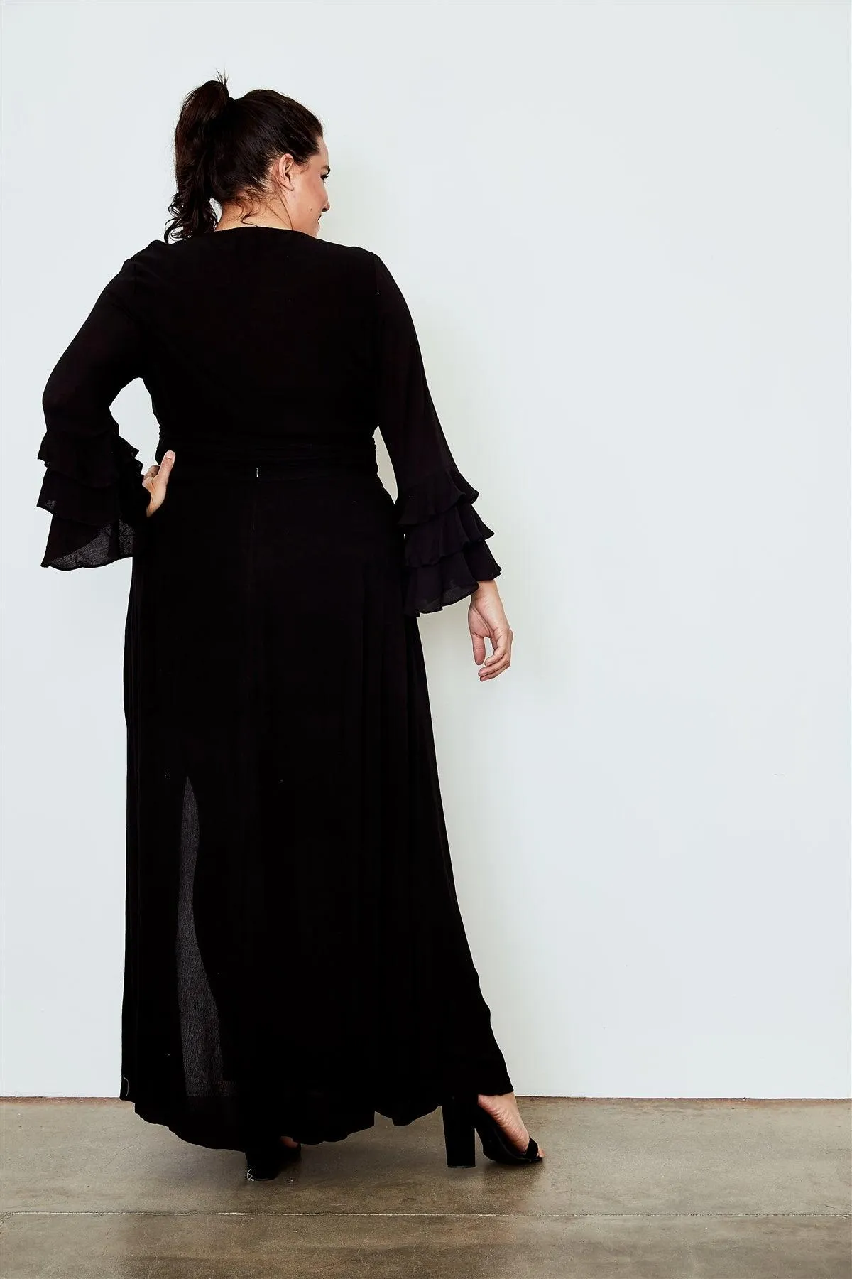 Plus Size Black Side Slit Maxi Skirt /2-2-2