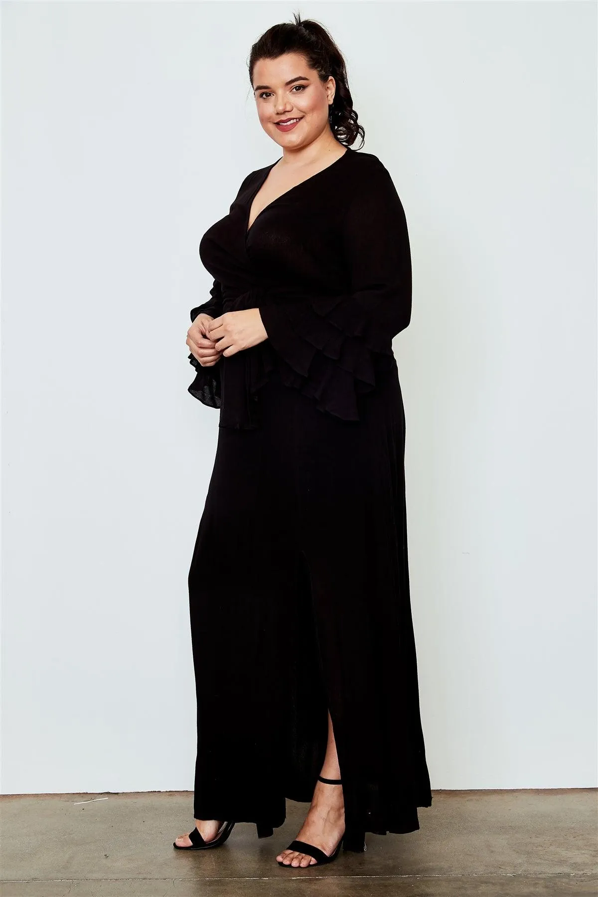 Plus Size Black Side Slit Maxi Skirt /2-2-2