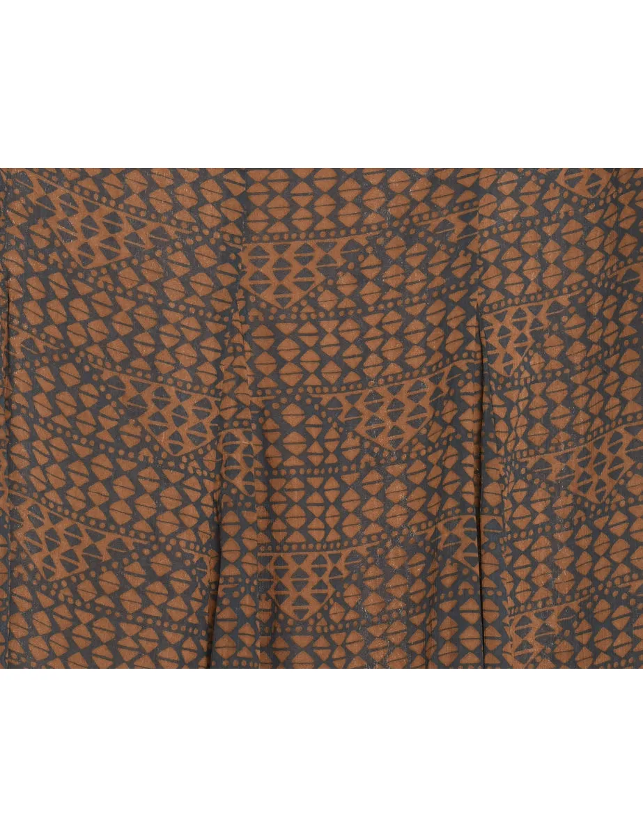 Printed Dark Brown Maxi Skirt - M