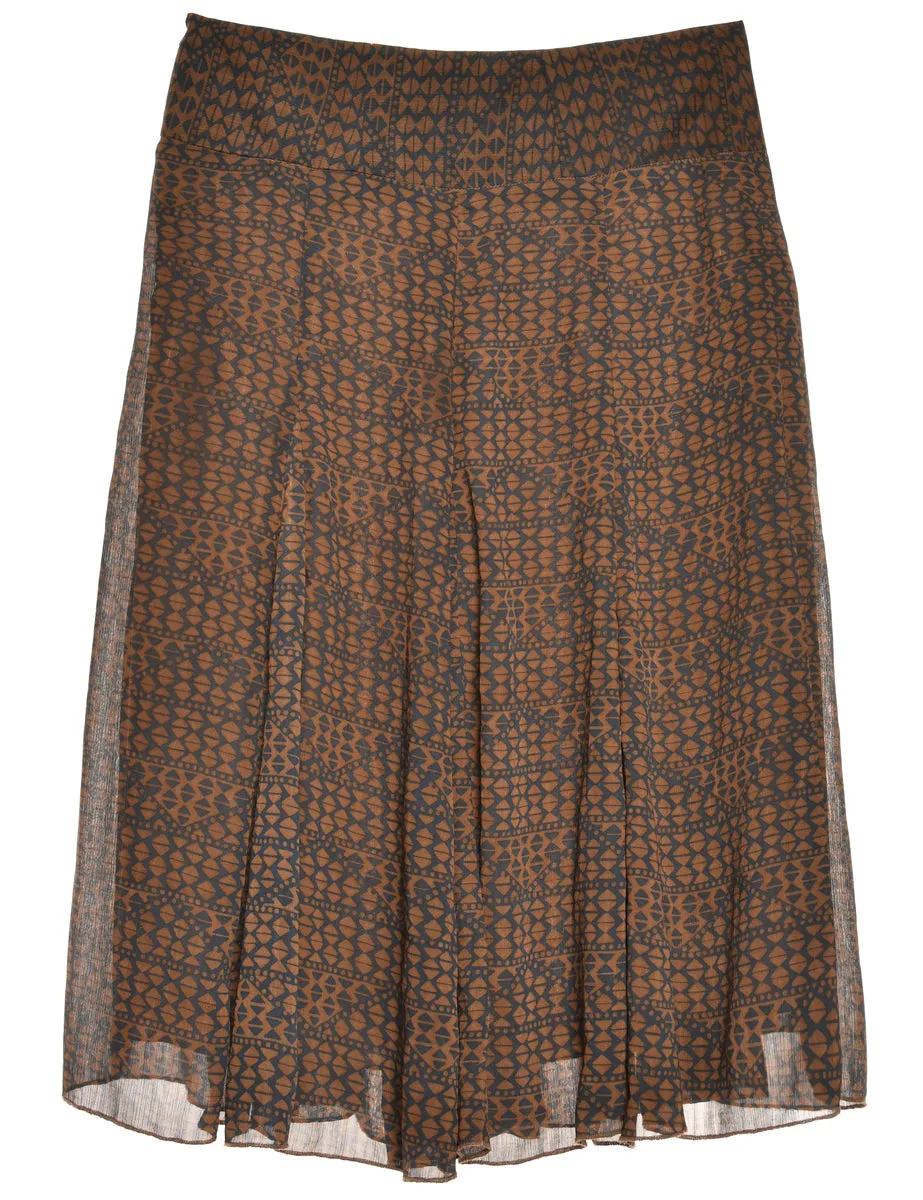 Printed Dark Brown Maxi Skirt - M