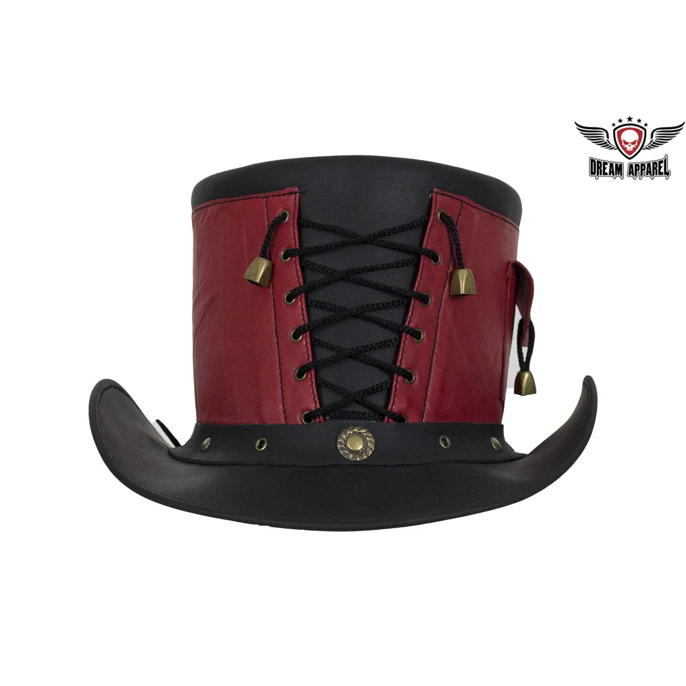 Red and Black Leather Deadman Top Hat