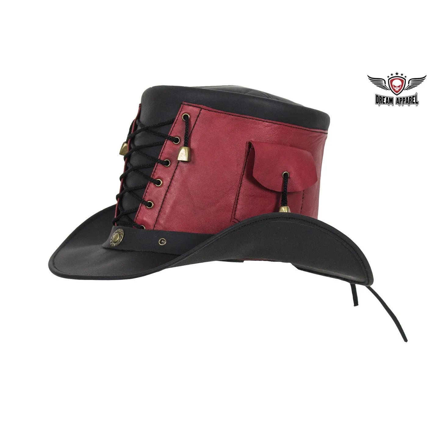 Red and Black Leather Deadman Top Hat