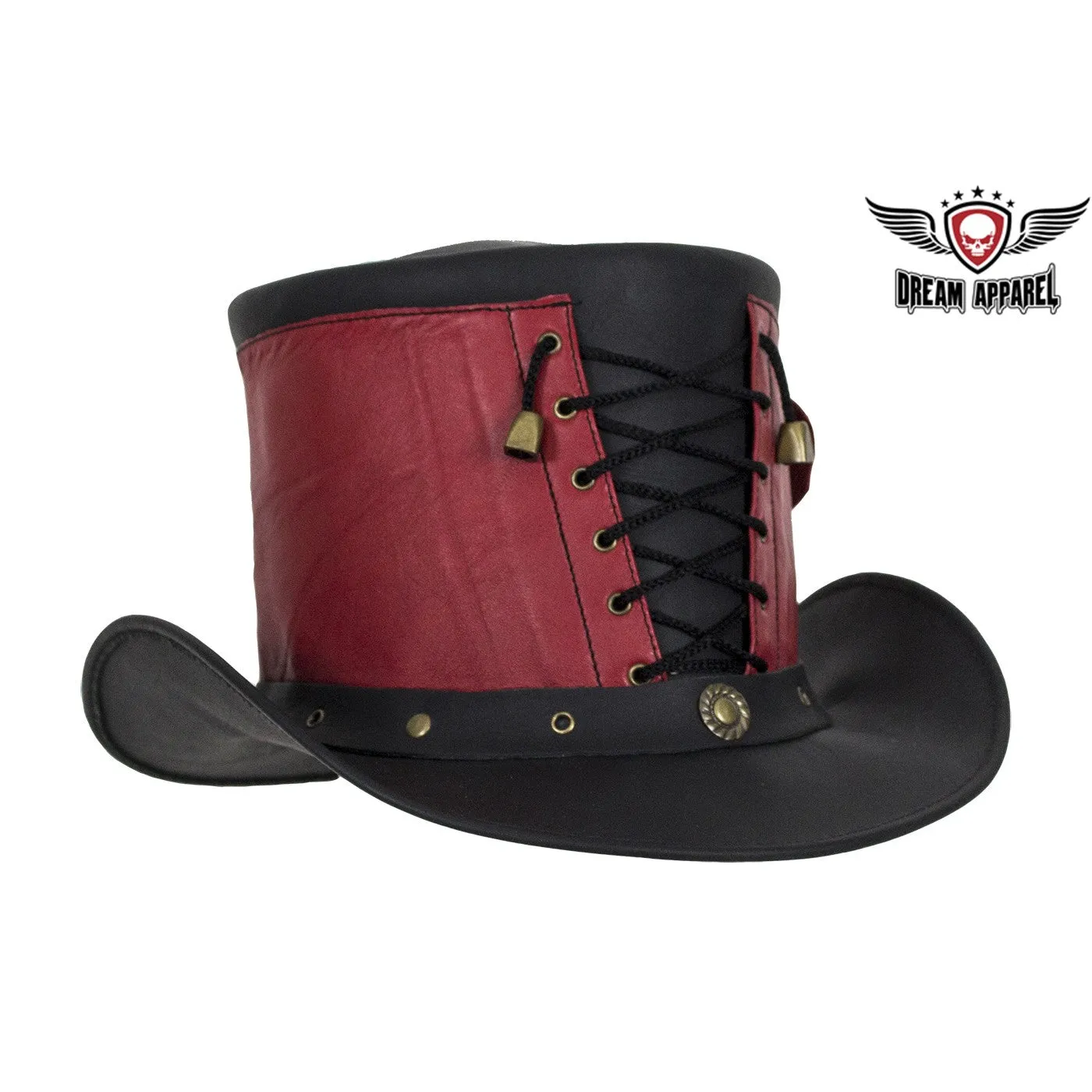 Red and Black Leather Deadman Top Hat