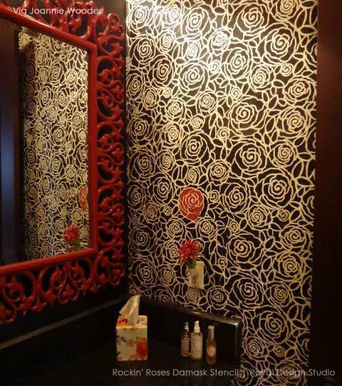 Rockin' Roses Damask Wall Stencil