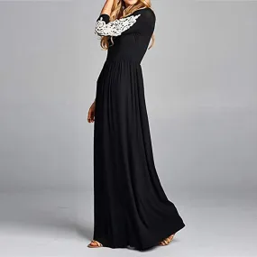 Round Neck Long Sleeve Lace Maxi Dress