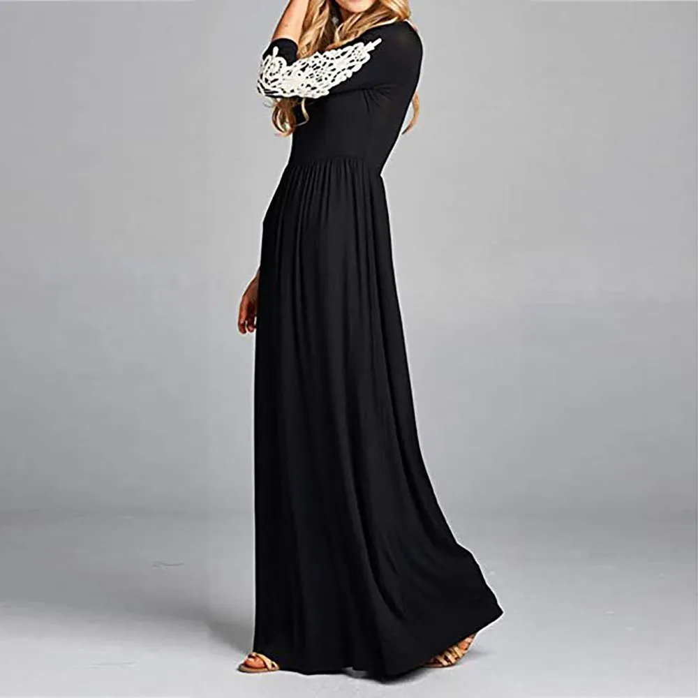 Round Neck Long Sleeve Lace Maxi Dress