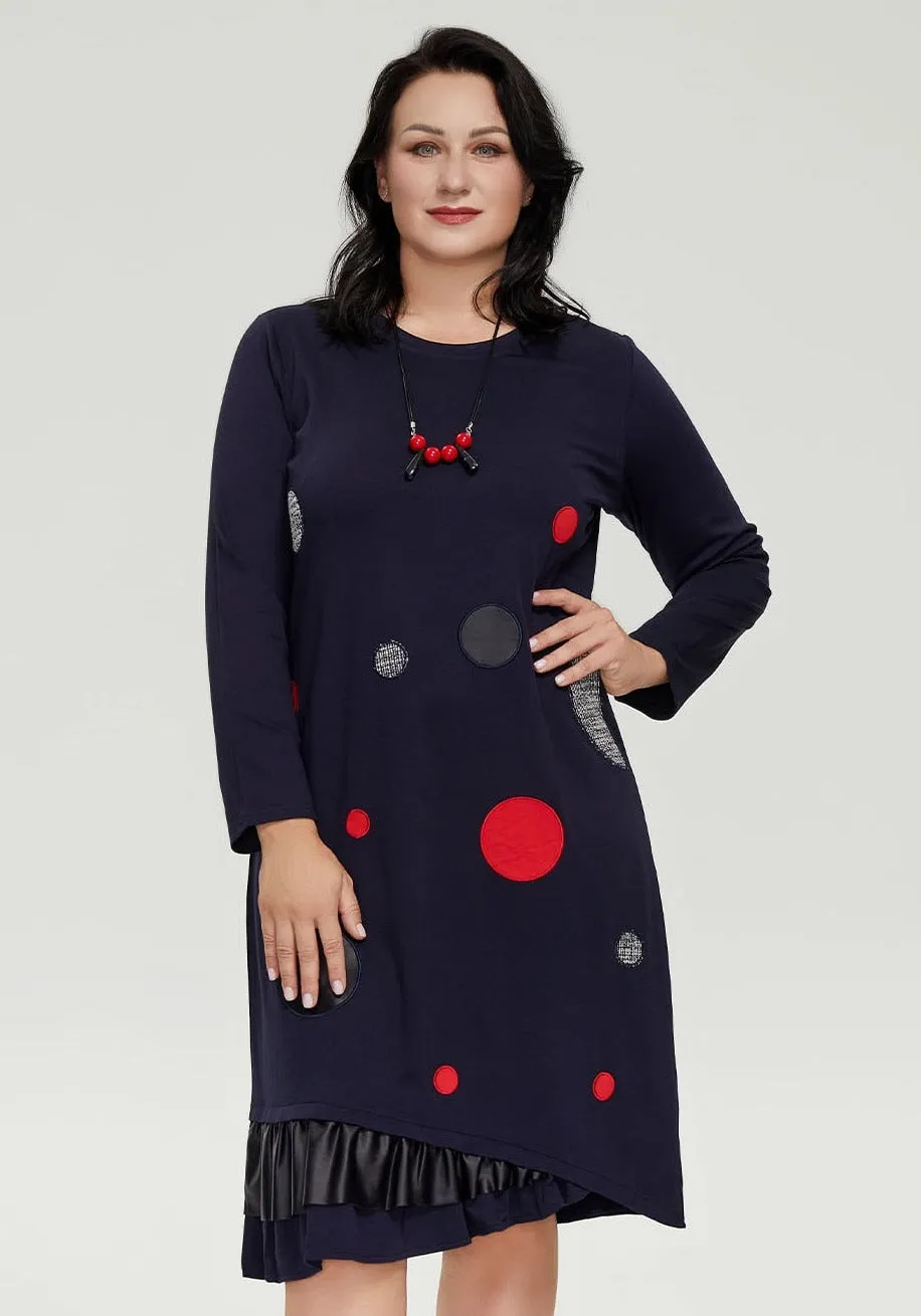 Round Patch Women's Plus Size Cotton Dress