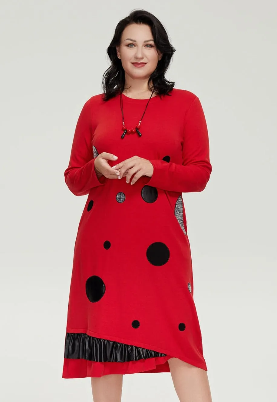 Round Patch Women's Plus Size Cotton Dress