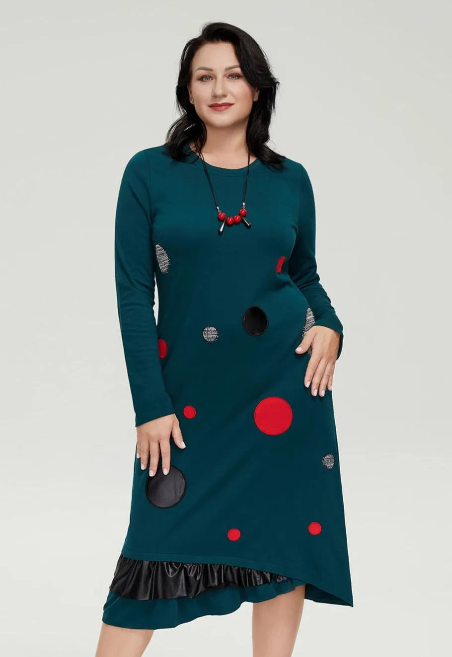 Round Patch Women's Plus Size Cotton Dress