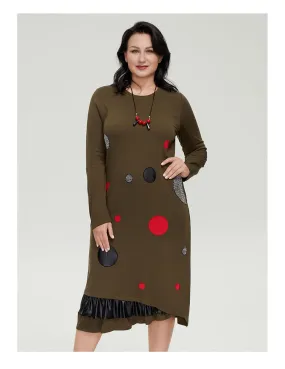 Round Patch Women's Plus Size Cotton Dress