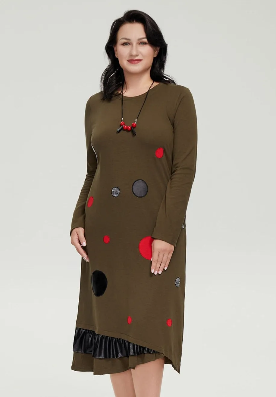 Round Patch Women's Plus Size Cotton Dress