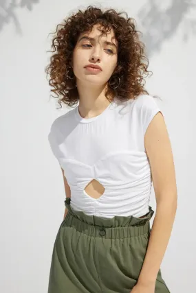 Ruched Cut Out Cap Sleeve T Shirt