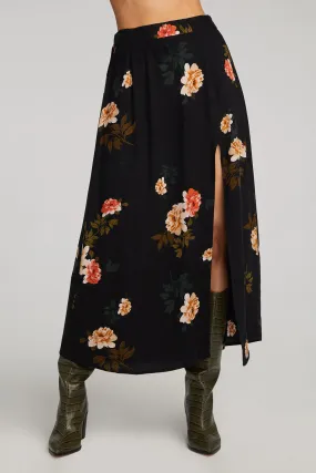 SAL Black Floral Maxi Skirt with Slit