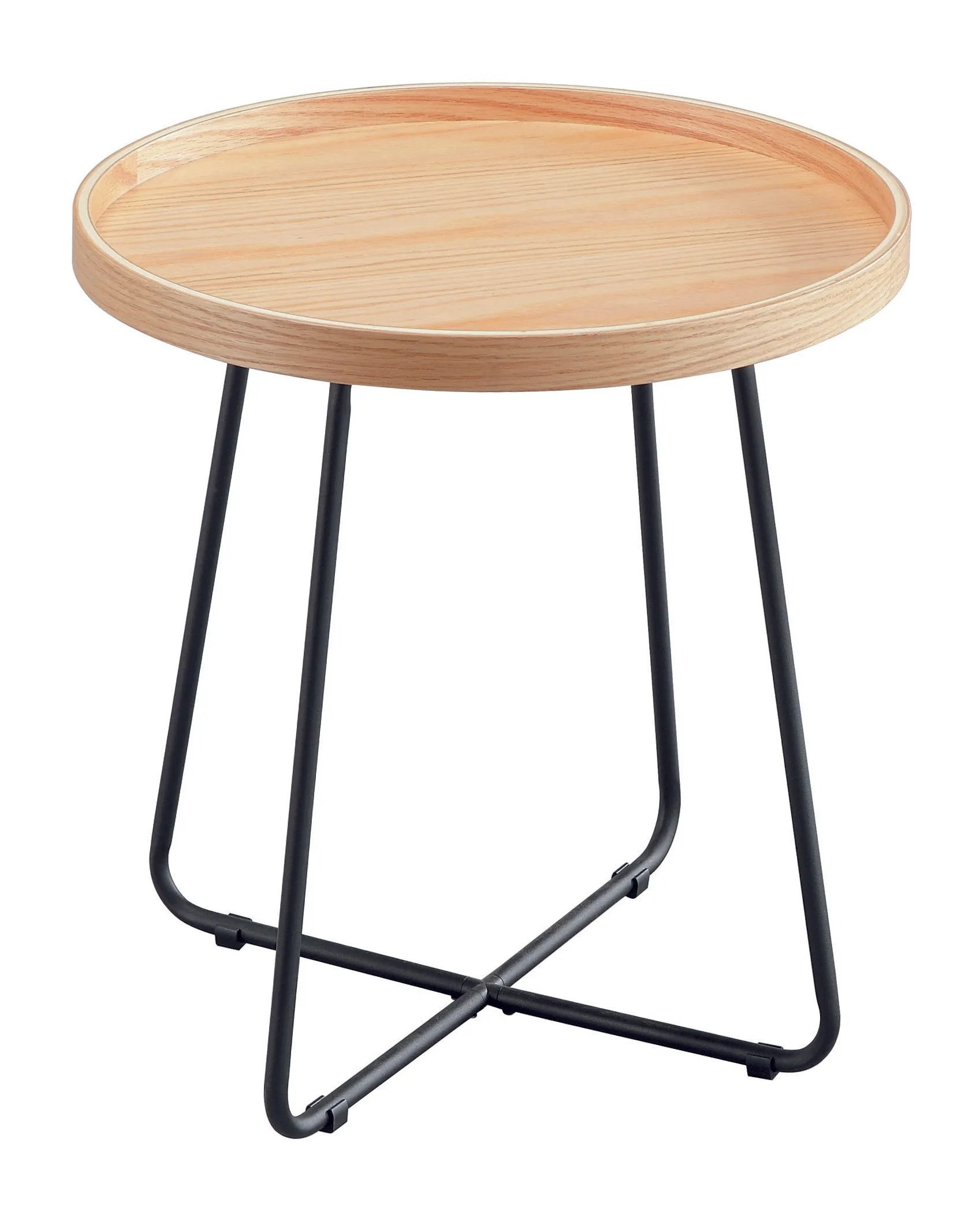 Sasha Tray Style Top Round Side Table , Oak Veneer/Black