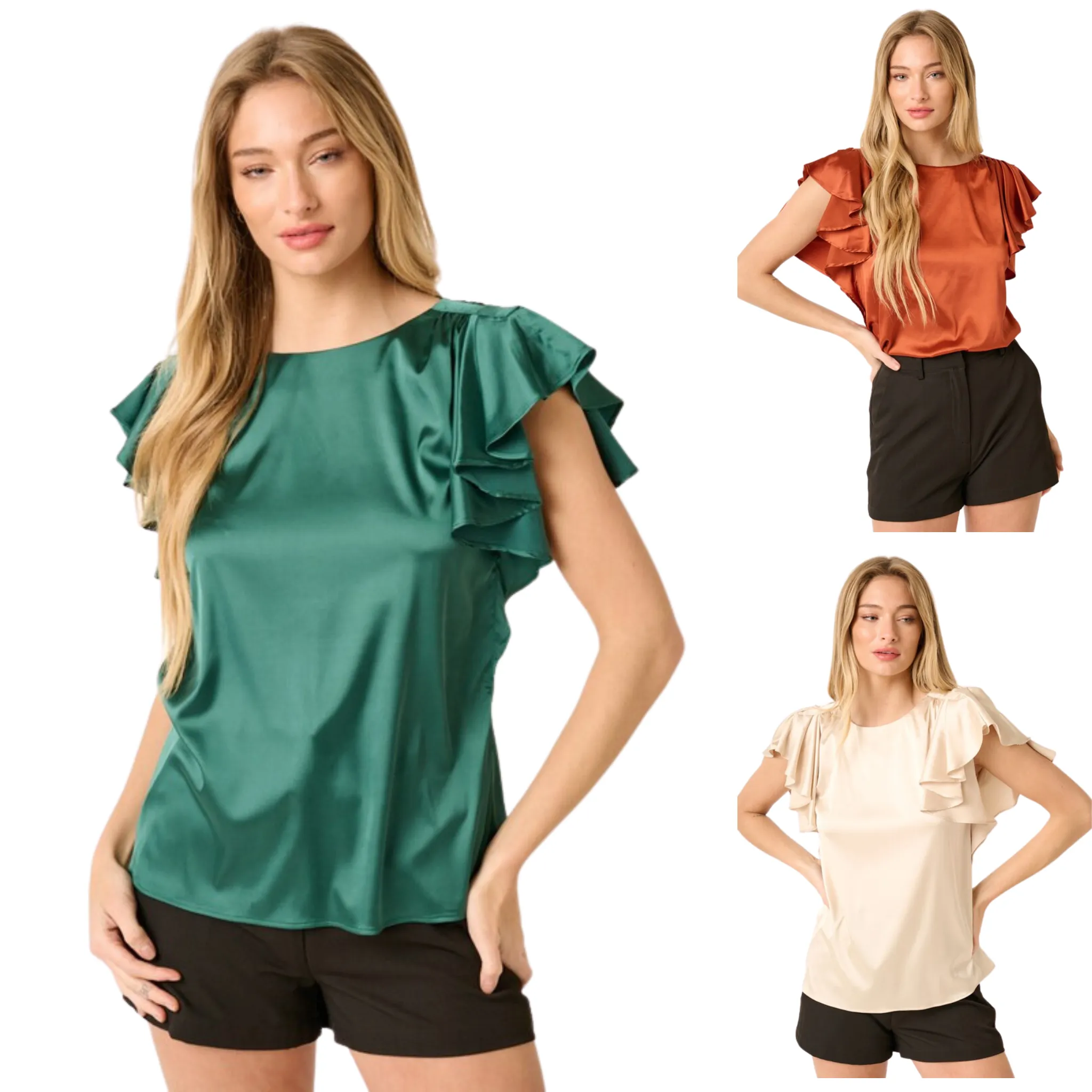 Satin Flutter Sleeve Top