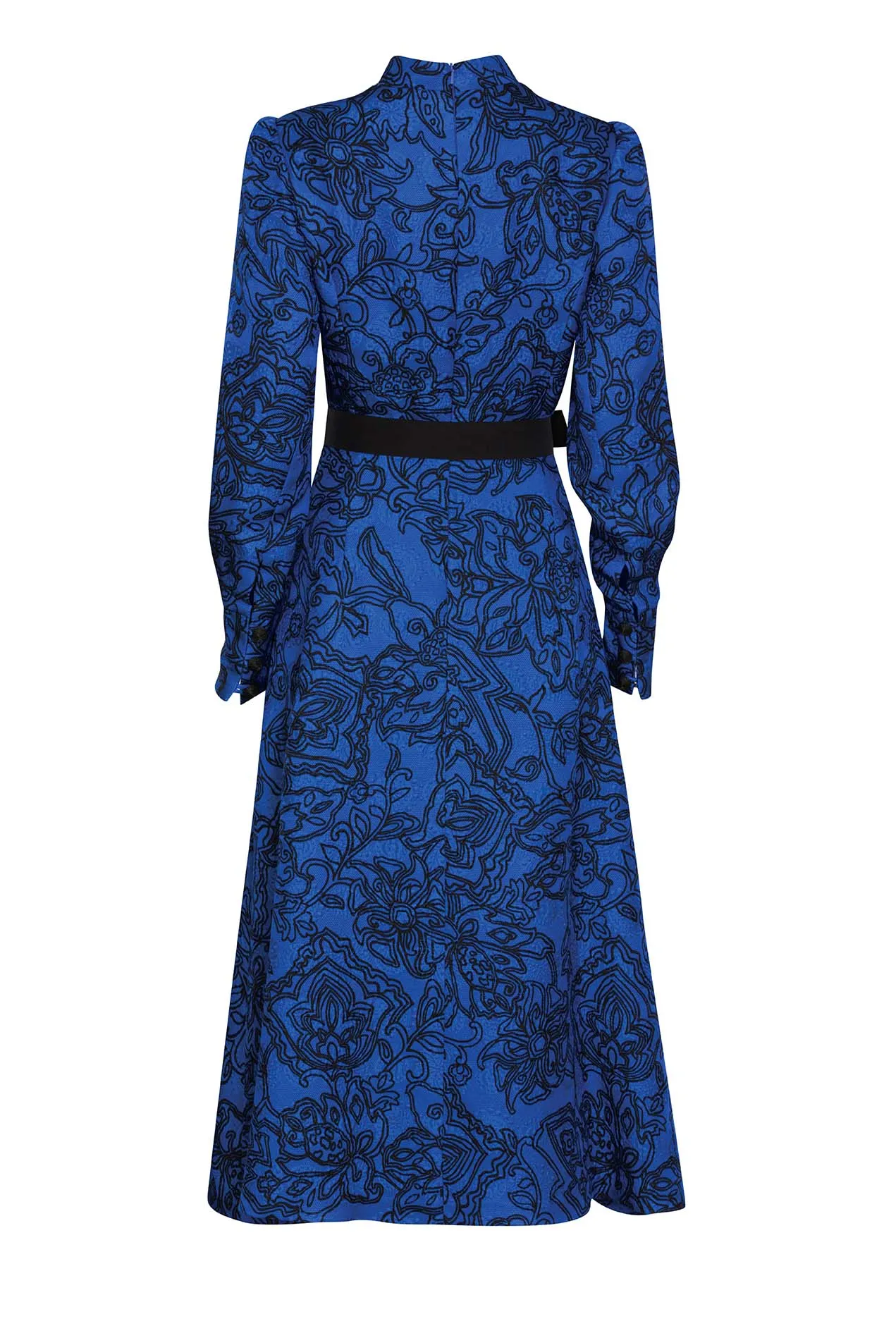 Silk/Wool Printed Matelassé Dress in Blue/Black - Cleo