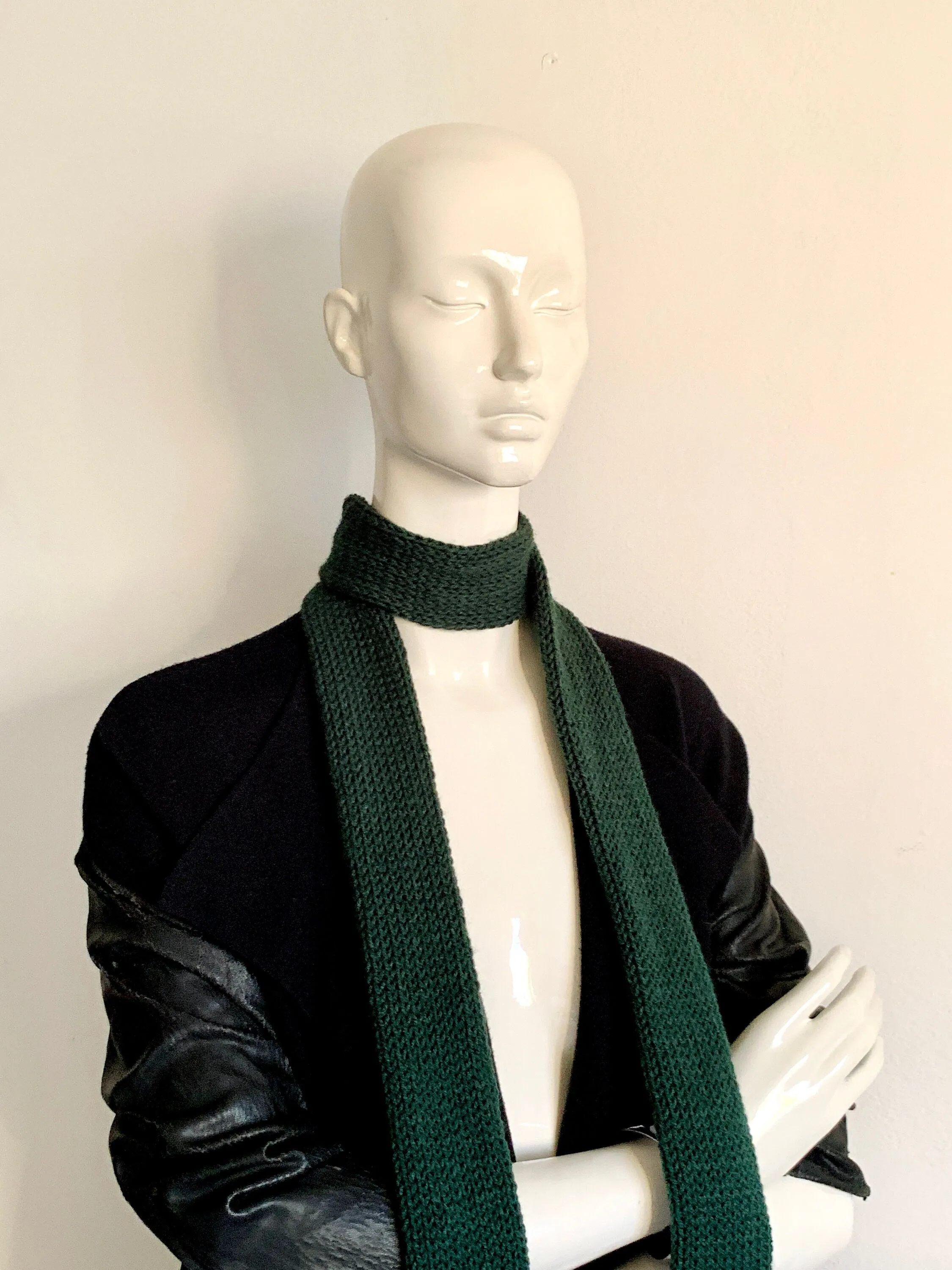 Skinny Knit Scarf Green, British Racing Green Skinny Knit Scarf, Dark Green Long Scarf Tie, Thin Scarf, Double Sided Women Knitted Scarves