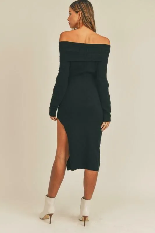 Sophia Black Off-the-Shoulder Knit Sweater Dress