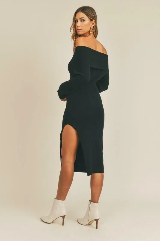 Sophia Black Off-the-Shoulder Knit Sweater Dress