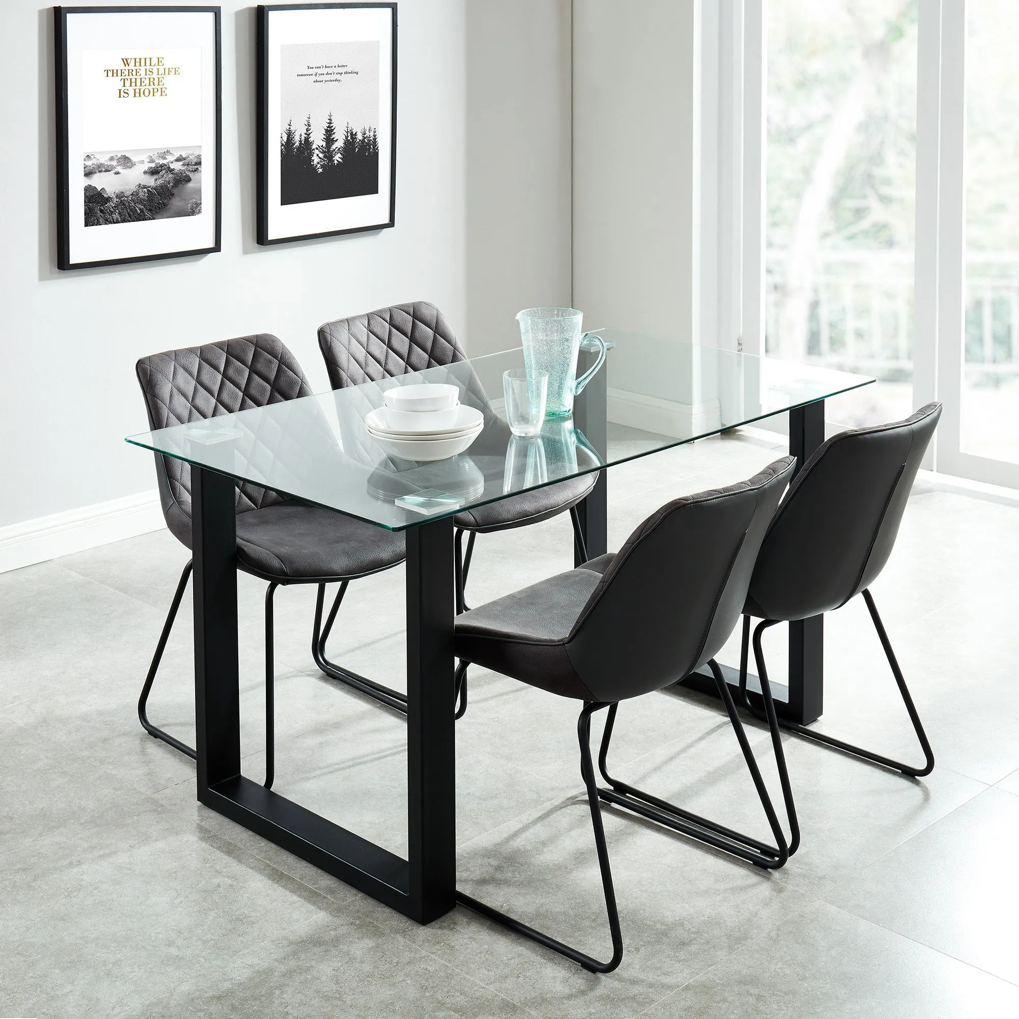 Square Glass Dining Table Franco Black